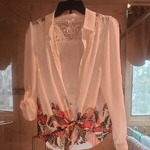 Candie's Sheer Cream Blouse With Butterfly Design